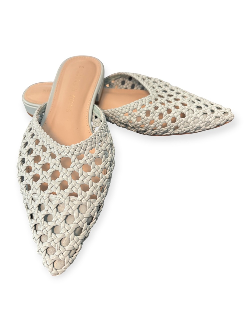 Sincerely Jules White Woven Pointed-Toe Slip-On Mules
